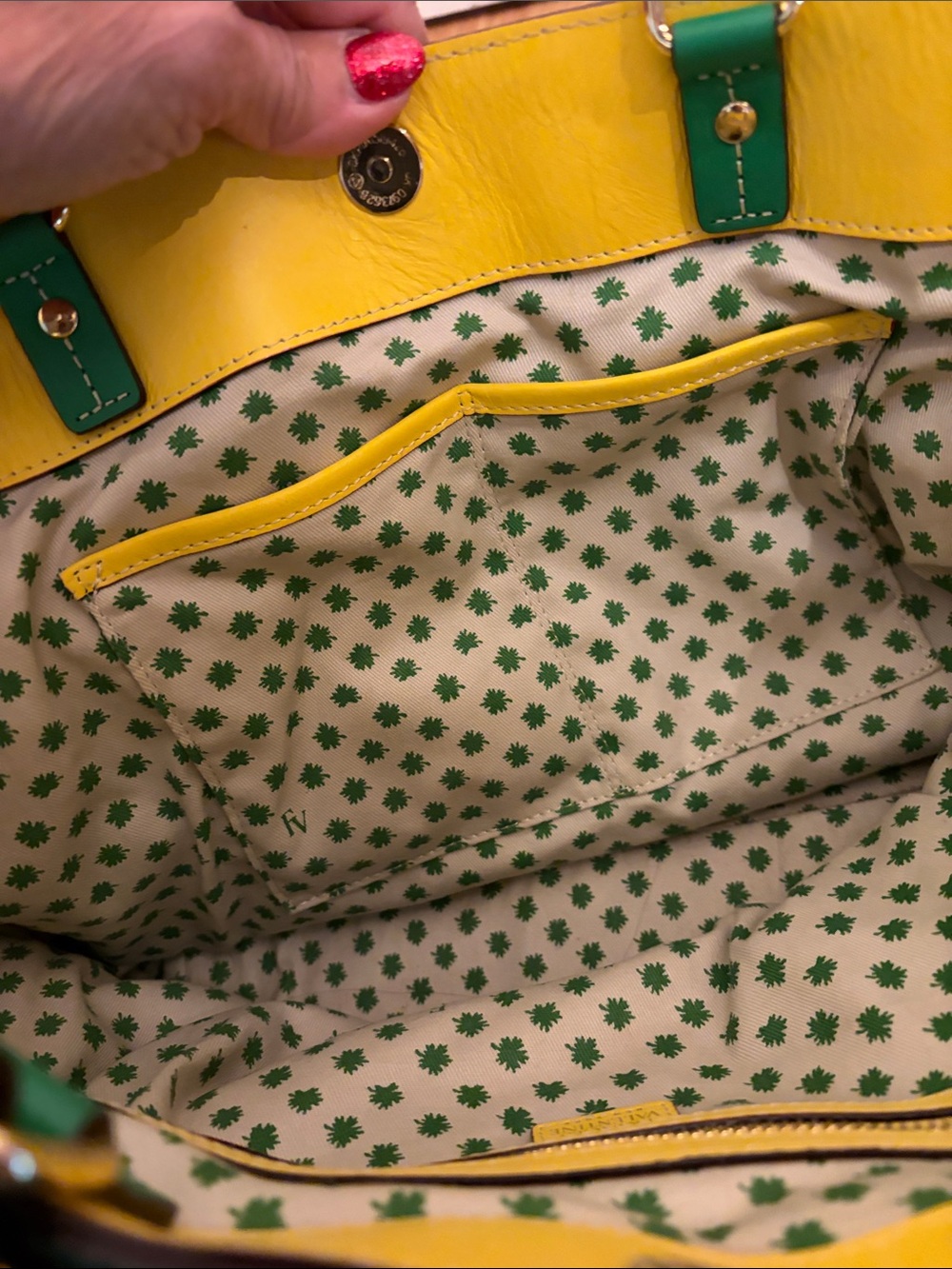 Frances Valentine Green Pebbled Leather Tote Bag with Gold-Toned Hardware - Picture 12 of 15